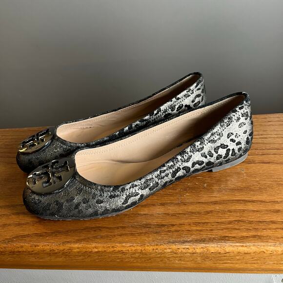 Tory Burch Luisa Suede Gold Black‎ Leopard Print Ballet Flats Size 6.5 - Picture 1 of 7